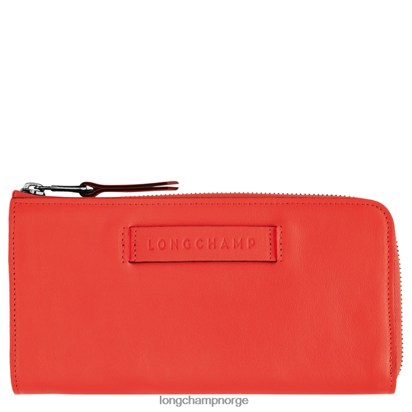 Longchamp 3d lommebok med glidelås rundt kvinner oransje FTJ6LL623